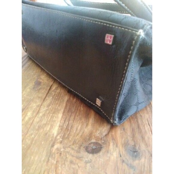 Vintage Kate SpadeBlack Logo Leather Fabric Shoulder Square Soho Tote Bag Y2K - Picture 3 of 7
